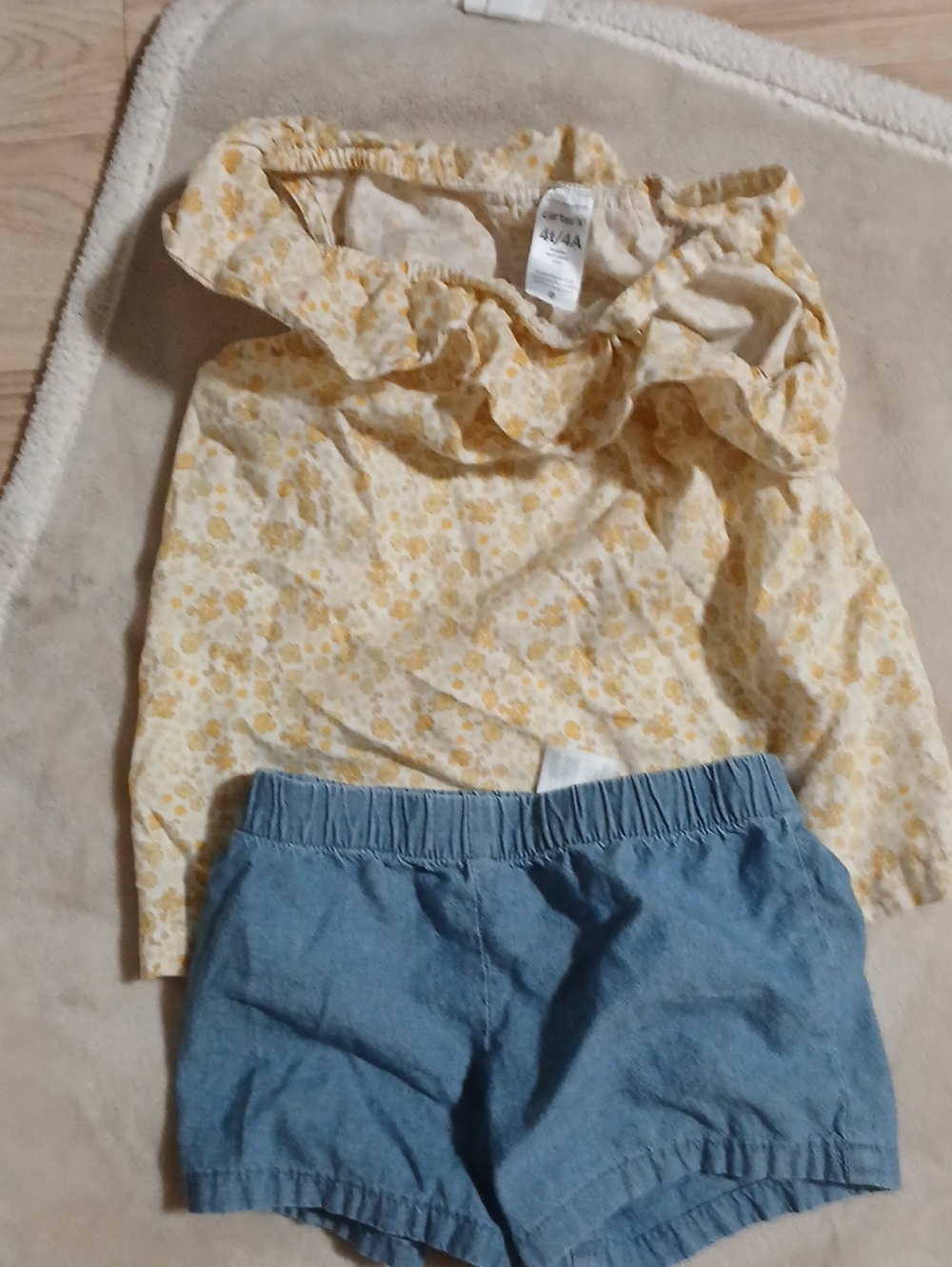 Carter's Cream and Yellow Floral Tank Top with Blue Shorts